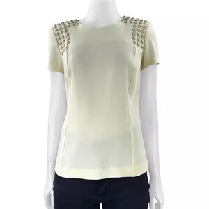 Skaist Taylor Studded Short Sleeve Blouse Top Cream 4